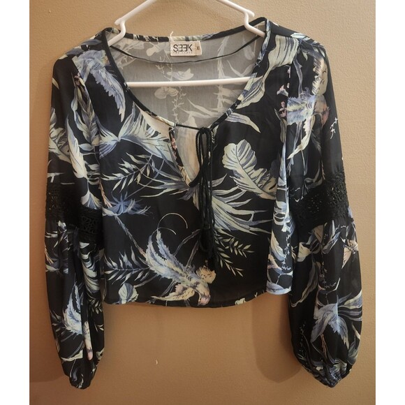 Seek the Label Embroidered Floral Sheer Rayon Blouse Top Black Size XS - Picture 1 of 6